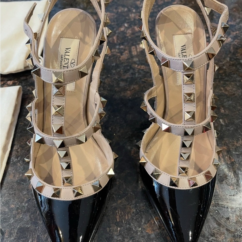 Valentino Black and Cream Studded Heels